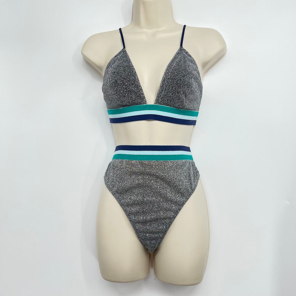 NWT INTIMATELY FREE PEOPLE Women's Black Metallic Sparkle Brief Bralette Set M/L